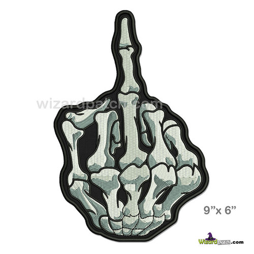 SKELETON FINGER FLIPPIN THE BIRD HUGE 9" High Back Patch