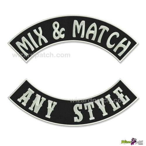 TOP AND BOTTOM ROCKERS, MAKE YOUR OWN PATCHES, CHOOSE YOUR OWN PATCH SET! MAKE YOUR OWN MC CUT. TOP AND BOTTOM ROCKERS, MAKE YOUR OWN PATCHES, CHOOSE YOUR OWN PATCH SET! MAKE YOUR OWN MC CUT.