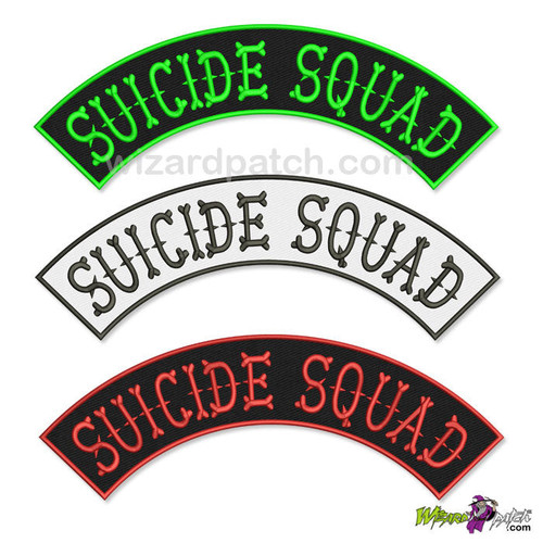 SUICIDE SQUADE EMBROIDERED VEST OR JACKET ROCKER BADGE SEW ON WIZARD PATCH YOUR CHOICE ANY COLOUR SUICIDE SQUADE EMBROIDERED VEST OR JACKET ROCKER BADGE SEW ON WIZARD PATCH YOUR CHOICE ANY COLOUR
