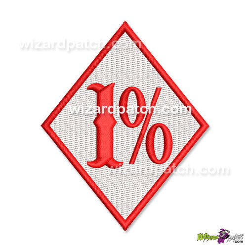 EMBROIDERED PATCH 1 PERCENT DIAMOND BIKER BADGE IN IFC RAILROAD FONT SEW OR IRON ON COLOR TYPE 3