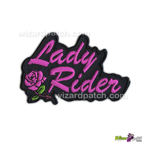 ROSE LADY RIDER BADGE BIKER EMBROIDERED SEW OR IRON ON PATCH GIRL MOTORCYCLE JACKET APPLIQUE PINK