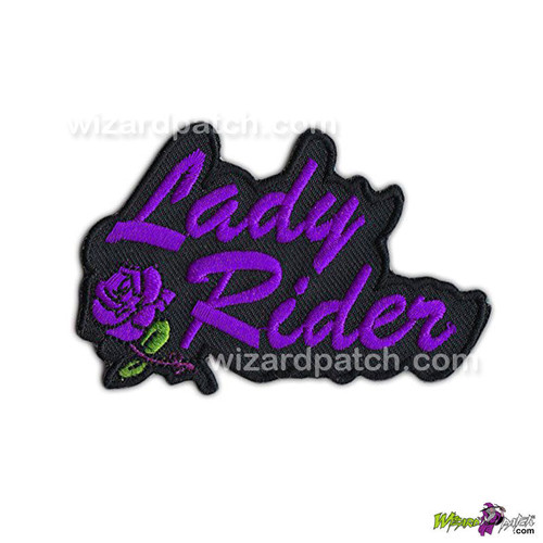 ROSE LADY RIDER BADGE BIKER EMBROIDERED SEW OR IRON ON PATCH GIRL MOTORCYCLE JACKET APPLIQUE PURPLE