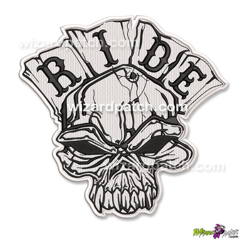 SKULL BADGE EMBROIDERED DESIGN SEW OR IRON ON PATCH BIKER RIDE DESIGN