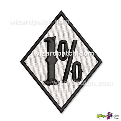 EMBROIDERED PATCH 1 PERCENT DIAMOND BIKER BADGE IN CARNIVALEE FONT SEW OR IRON ON COLOR TYPE 2 EMBROIDERED PATCH 1 PERCENT DIAMOND BIKER BADGE IN CARNIVALEE FONT SEW OR IRON ON COLOR TYPE 2