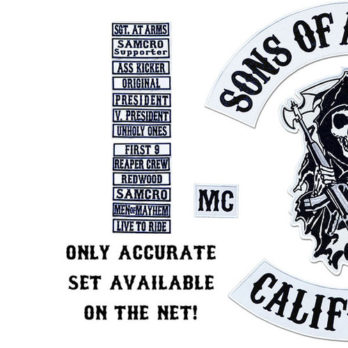 AVAILABLE IN BLACK soa sons of outlaws by anarchy full patch set biker movie tv series kute embroidered badges AVAILABLE IN BLACK soa sons of outlaws by anarchy full patch set biker movie tv series kute embroidered badges