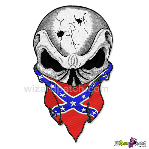 no eyes embroidered biker skull badge rebel confederate flag bandana mask red eyes back patch