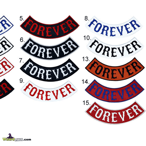 FOREVER EMBROIDERED SWEEPER ROCKER PATCHES FULL SIZE IN BOSOX FONT. DISPLAY YOUR COMMITMENT! FOREVER EMBROIDERED SWEEPER ROCKER PATCHES FULL SIZE IN BOSOX FONT. DISPLAY YOUR COMMITMENT!