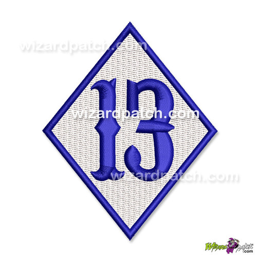 EMBROIDERED PATCH 13 DIAMOND BIKER BADGE IN CARNIVALEE FONT SEW OR IRON ON COLOR TYPE 1 EMBROIDERED PATCH 13 DIAMOND BIKER BADGE IN CARNIVALEE FONT SEW OR IRON ON COLOR TYPE 1