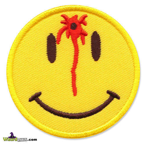 SMILEY SHOT IN THE HEAD EMBROIDERED PATCH BY WIZARD PATCH