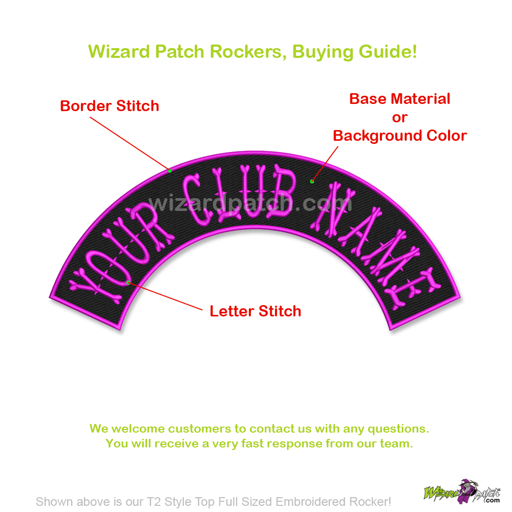 Set 2 Pezze Ricamate Personalizzate Per Gilet Biker - Top E Bottom Rocker, MC Club, USA