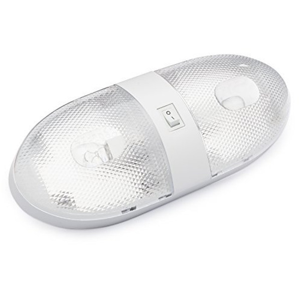 Double RV Ceiling Dome Light with On/Off Switch and Removable Lenses