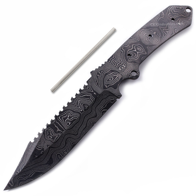 **Alien Hunter Knife Kit - (USA Damascus) - Full Tang - (Blade & Pinstock Only) Stock# AD0072BL