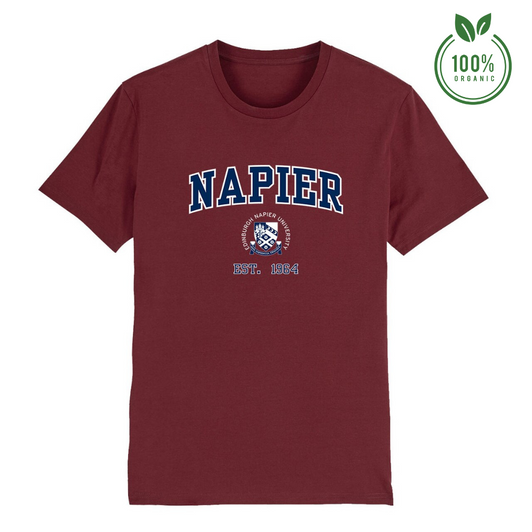 Edinburgh Napier 'Harvard' Organic T-Shirt - Burgundy