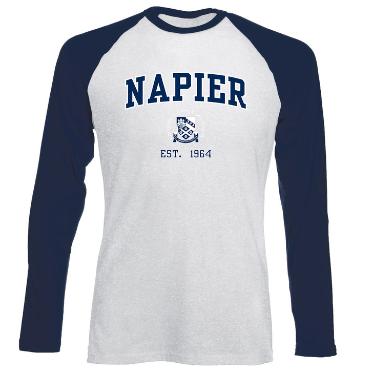 Edinburgh Napier 'Harvard' Long Sleeve Baseball Top - Heather Grey/Navy