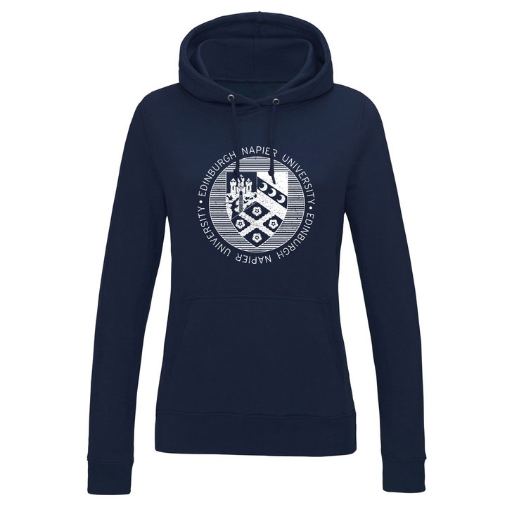 Womens Napier Distressed Crest Classic Hoodie - Navy