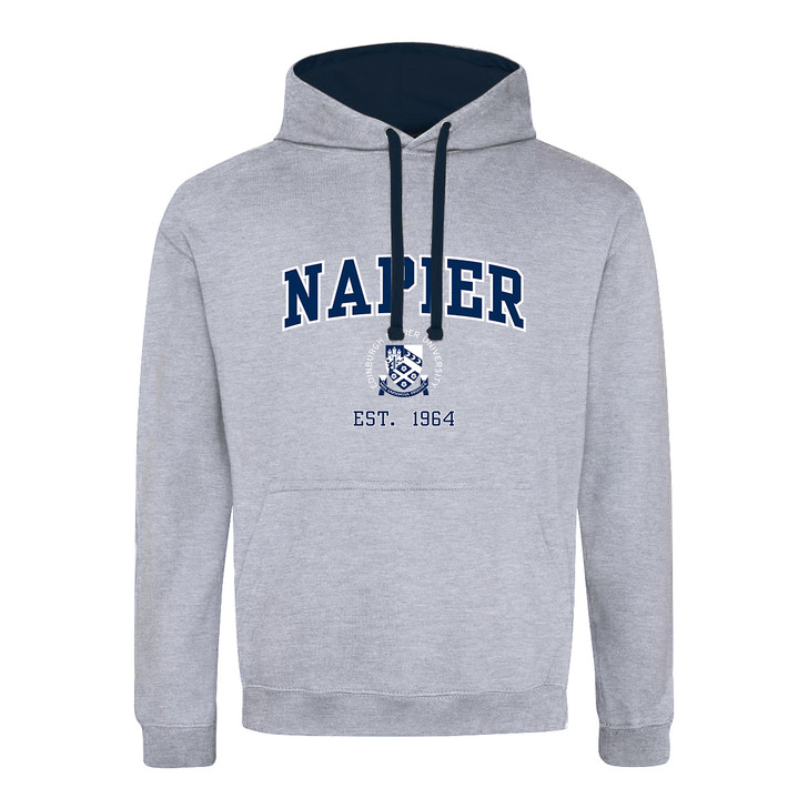 Edinburgh Napier 'Harvard' Contrast Hoodie - Grey/Navy