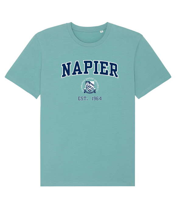 Edinburgh Napier 'Harvard' Organic T-Shirt - Teal Monstera
