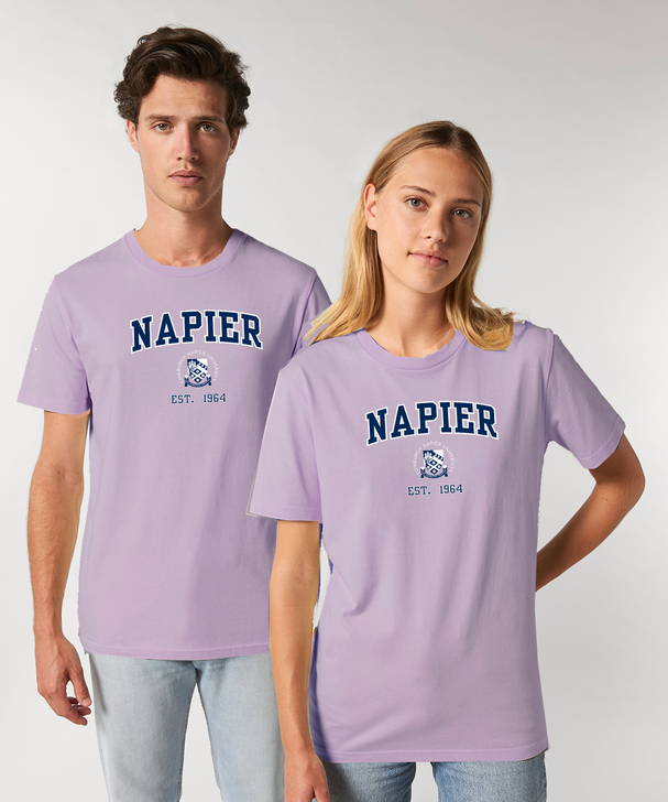 Edinburgh Napier 'Harvard' Organic T-Shirt - Lavender - Model Image