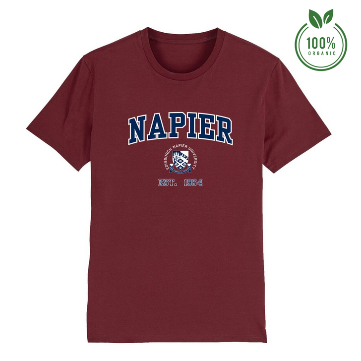 Edinburgh Napier 'Harvard' Organic T-Shirt - Burgundy