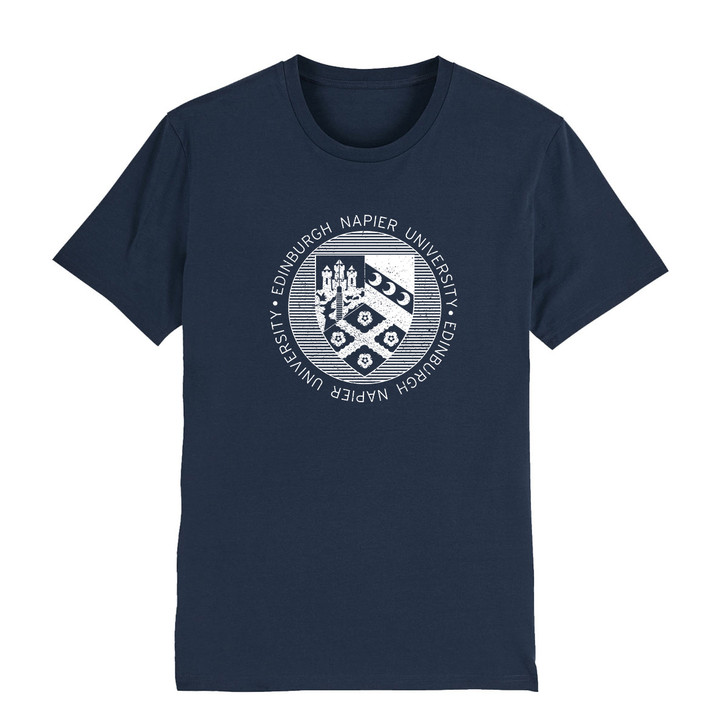 Edinburgh Napier Distressed Crest Organic T-Shirt - Navy