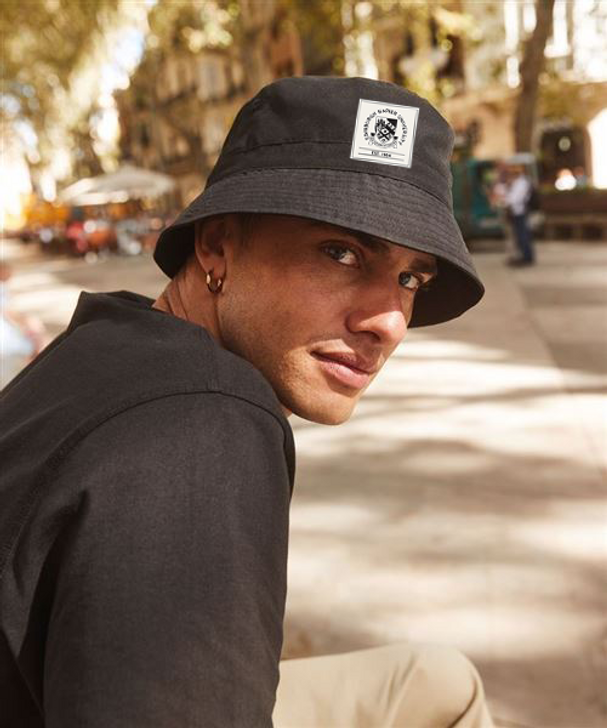 Edinburgh Napier black bucket hat with  printed badge