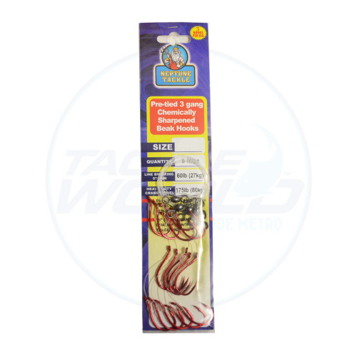 Neptune Tackle Snelled 3 Gang Chemically Sharpened Hooks