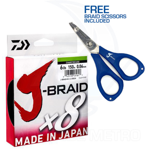 Daiwa J-Braid X8 Chartreuse 300m - With Free Scissors 