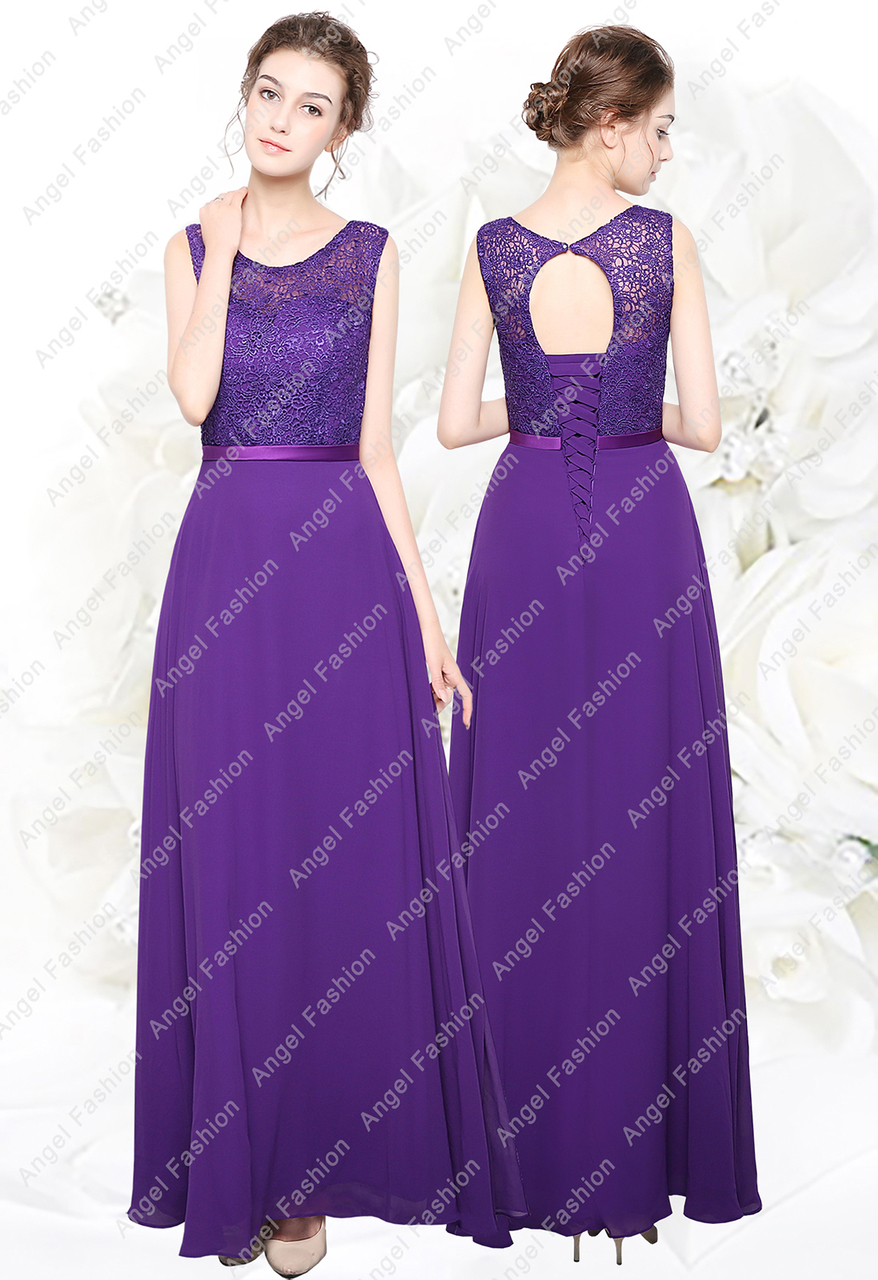 New Long Chiffon Lace Top Formal Evening Party Prom Bridesmaid Dresses