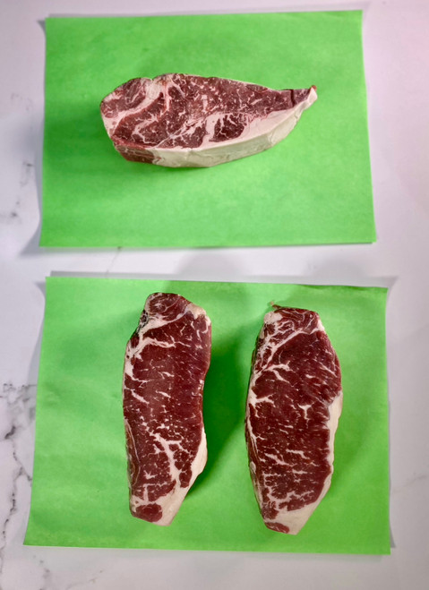 2 NEW YORK STRIP AB ANGUS CLOSE TRIM 450gr C/U & 450gr VEIN STEAK FREE