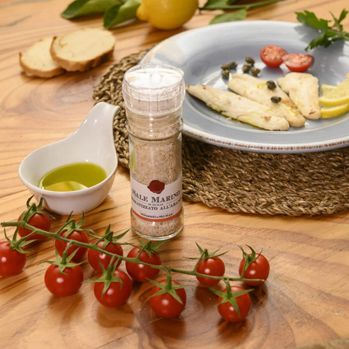 DISPENSER (GRINDER) OF SICILIAN FLAVORED SEA SALT WITH ORANGE