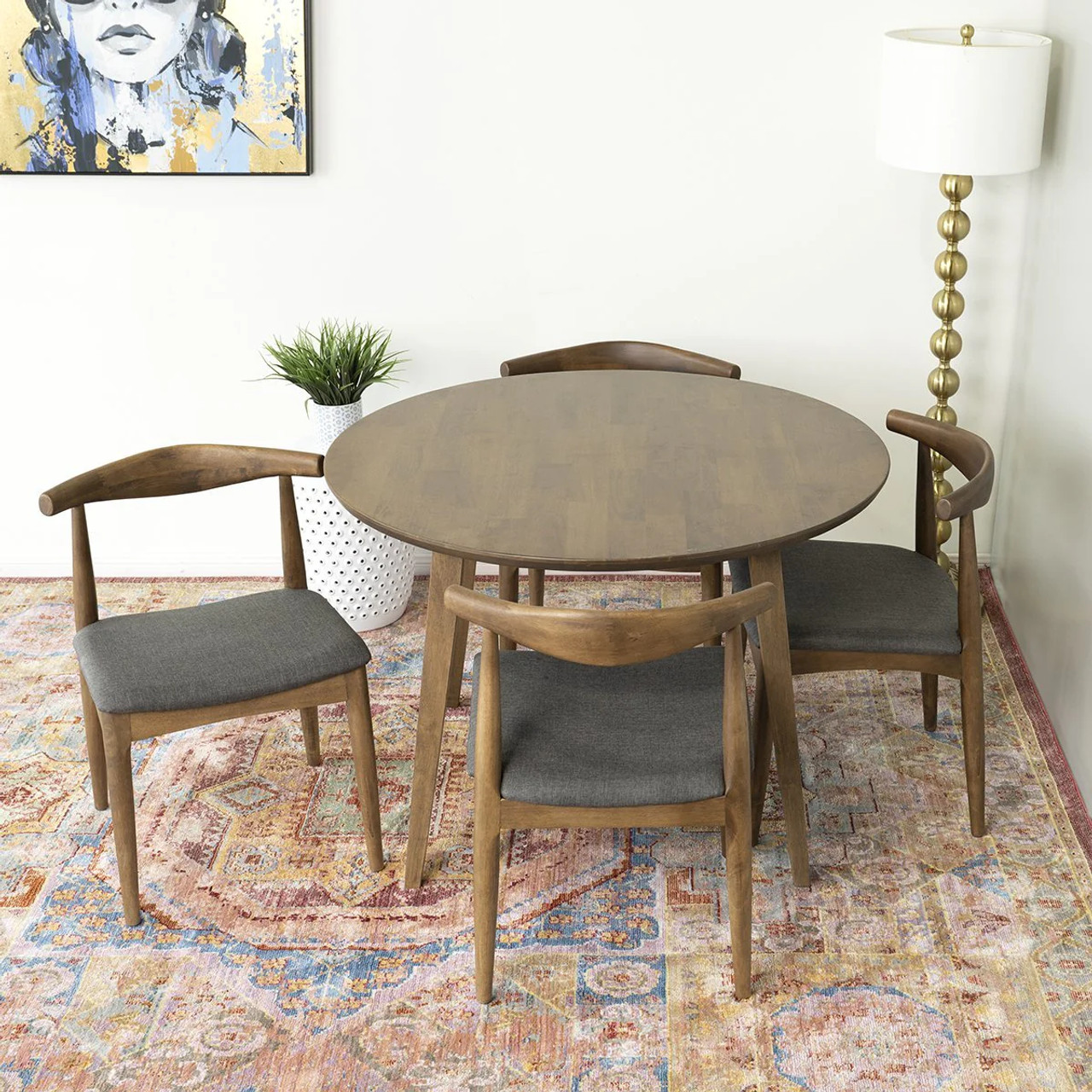 Fiona Dining set with 4 Mabel Dining Chairs, Mid in Mod