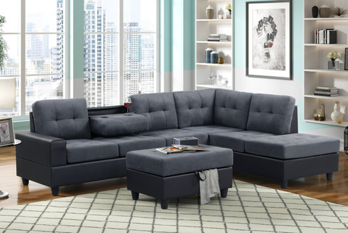 Heights L Shaped Sectional in Faux Leather with Ottoman by Happy Homes
