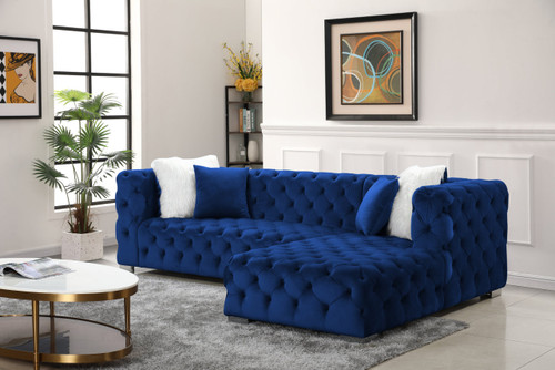 Jewel 2pcs. Blue Sectional in Velvet by Happy Homes