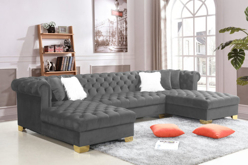 Ariana 3pcs U Shaped Sectional in Velvet by Happy Homes
