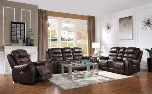 Harley Brown 3pcs. Reclining Set in Top Grain Leather by Happy Homes