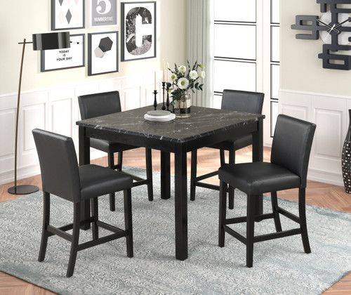 Dior Onyx Pub Table + 4 Chair Set with Faux Leather Chairs HH-Dior-Oynx