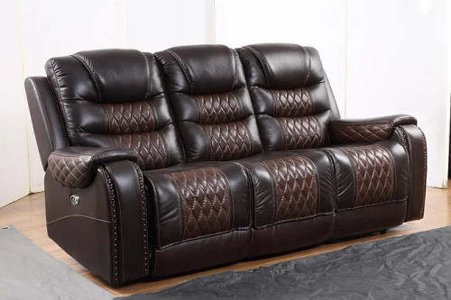 Glendale Power Reclining Living Room Set in 2 Tone Brown with Top Grain Leather Match NEI-S4440-BR