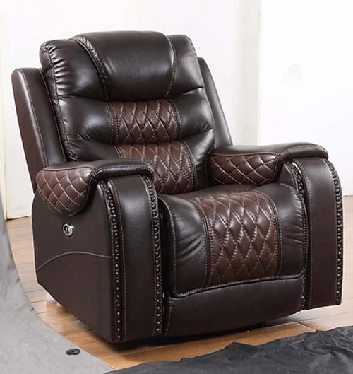 Glendale Power Reclining Living Room Set in 2 Tone Brown with Top Grain Leather Match NEI-S4440-BR