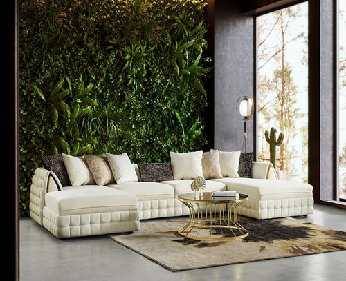 Sicilya Cream U Shaped Sectional in Faux Leather by New Era Furniture