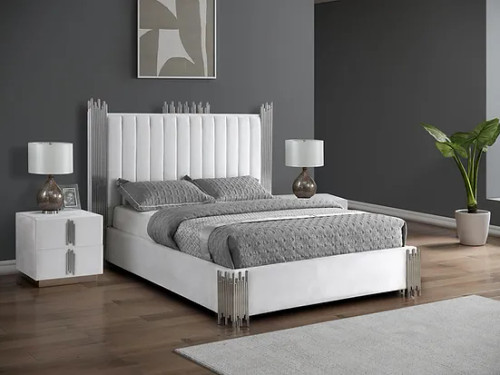 Token Platform Bed in Velvet with Silver Legs