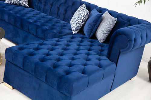 Luxen Velvet Blue RAF Chaise Sectional NVF-LUXEN-BLUE-SEC