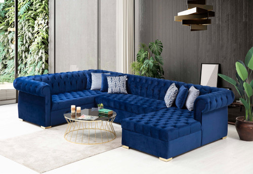 Luxen Velvet Blue RAF Chaise Sectional NVF-LUXEN-BLUE-SEC