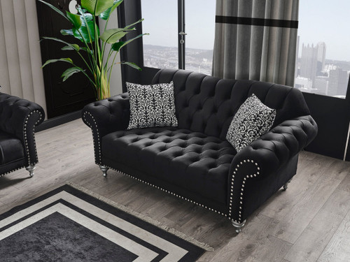 Juliette Sofa and Loveseat in NVF-JULIETTE-BLACK-SL