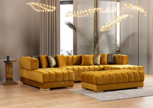 Ariana Velvet Rectangle Ottoman NVF-ARIANA-MUSTARD-OTT