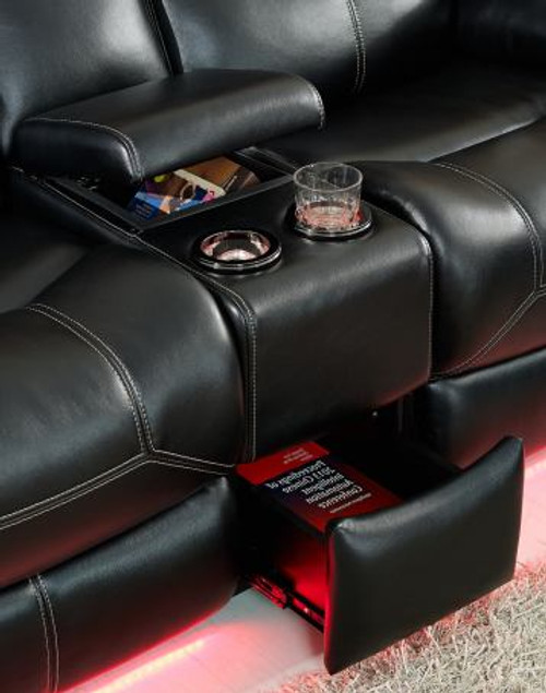 Starship Black 3PC Reclining Set in Faux Leather HH-Starship-Black