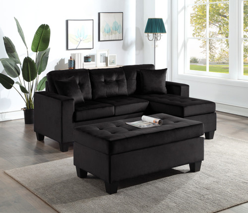 Naomi L Shaped Sectional in Velvet with Ottoman by Happy Homes