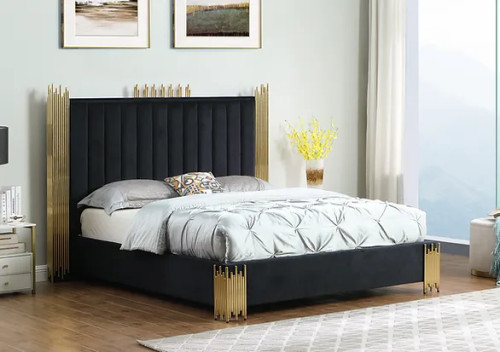 Token Platform Bed in Velvet with Golden Legs