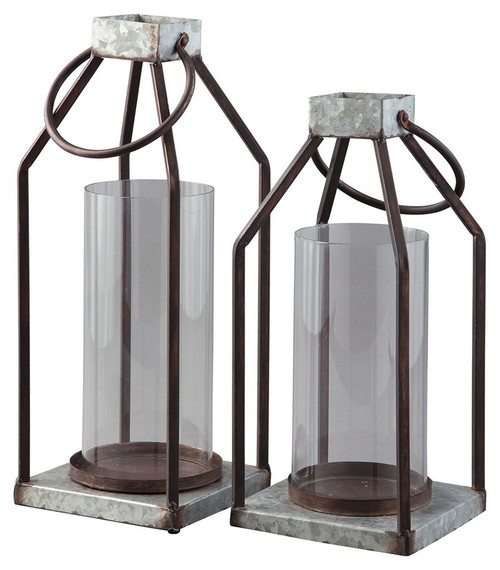 Diedrick - Lantern Set (Set of 2) - Gray / Black