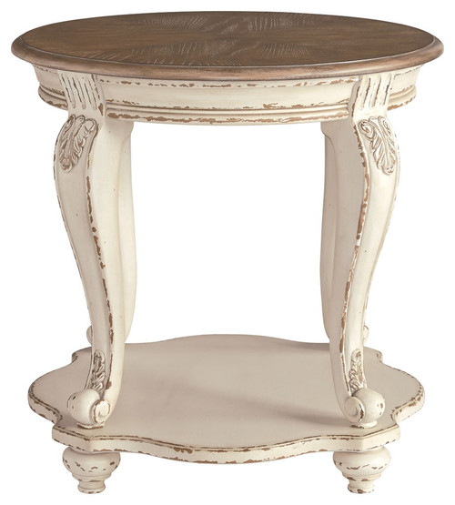 Realyn - Round End Table - White / Brown