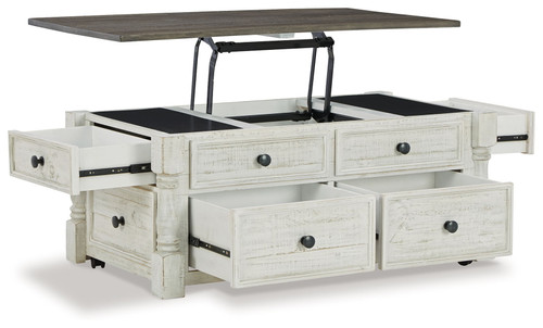 Havalance - Lift Top Cocktail Table with Storage Drawers - White / Gray